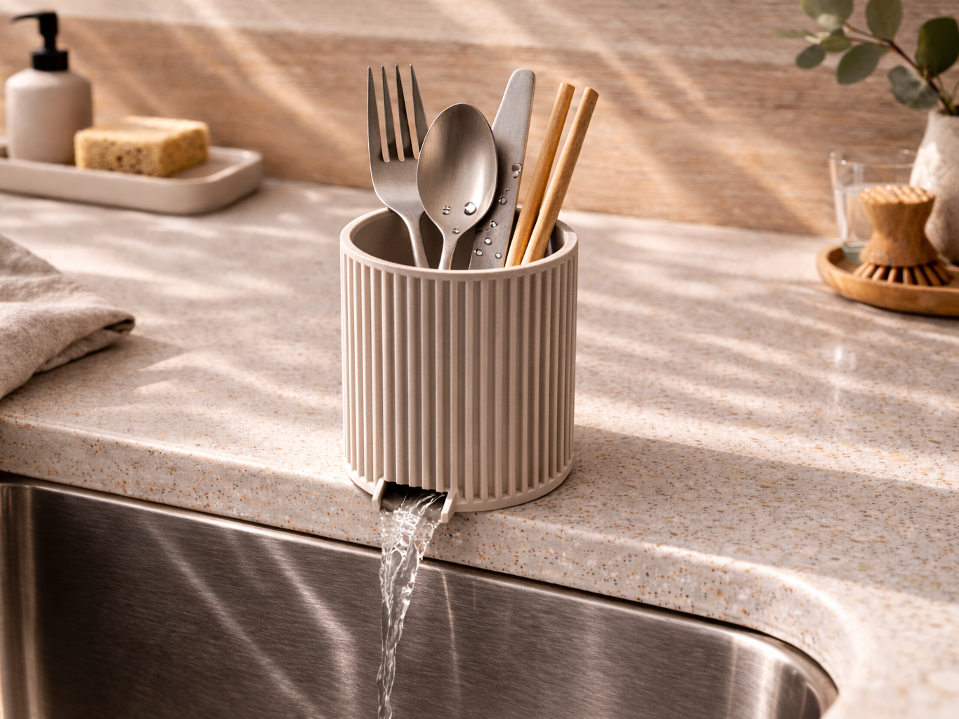 Japandi Ribbed Cutlery Drain Cup - 2 Sizes
