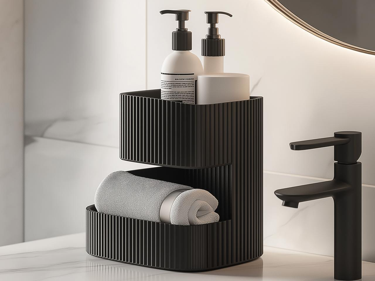 Organizador de baño moderno 2 niveles textura acanalada