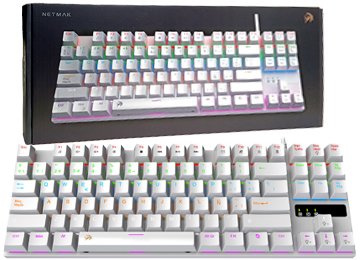 Teclado Netmak Nm-skill-w 87 Teclas Switch Blue 26 Teclas Antighosting Cable 1.45mts Mecanico Espanol Blanco
