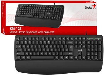 Teclado Genius Kb-123 Palmrest Cable Usb 1.3mts Multimedia Incluye Apoya Muneca Teclado Numerico Con Cero Y Doble Cero Negro