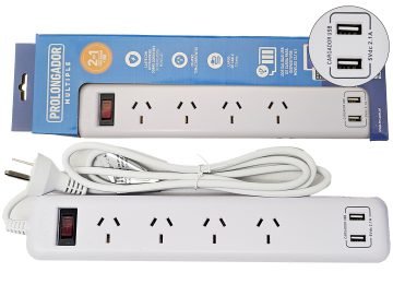 Zapatilla De Corriente 220v 4 Bocas Trv Con 2 Usb 2.1a Cable 1.5mts