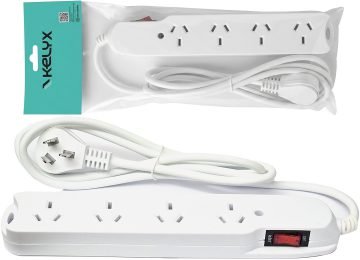 Zapatilla De Corriente 220v 4 Bocas Kelyx Cable 1.5mts Hasta 10a 2200w Ip20 Corta Corriente En Bolsa