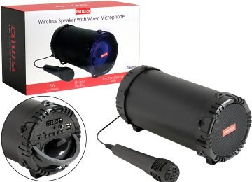 Parlante Aiwa Ai6012 5w 1200mah Iluminacion Led 1xusb 1xmicrosd Bluetooth 5.0 Incluye Microfono Funcion Karaoke 36x21x18cm Negro