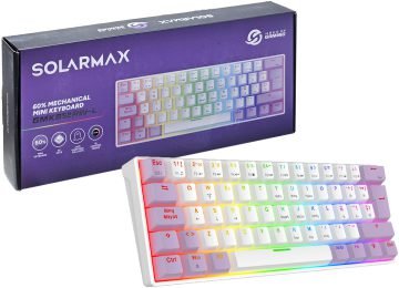 Teclado Solarmax Gmkb62rw-l 60% 62 Teclas Rgb Mecanico Switch Red 19 Modos De Iluminacion Anti Ghosting Cable Usb Tipo C 1.5mts Reemplazable Espanol Blanco Con Violeta