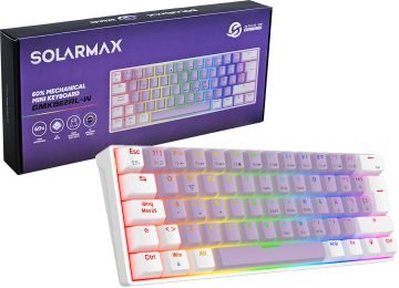 Teclado Solarmax Gmkb62rw-l 60% 62 Teclas Rgb Mecanico Switch Red 19 Modos De Iluminacion Anti Ghosting Cable Usb Tipo C 1.5mts Reemplazable Espanol Violeta Con Blanco